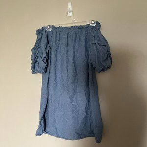 off shoulder mock denim dress
